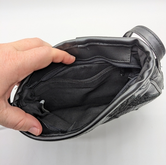 Vintage Black Gold Patchwork Small Leather Shoulder Bag - Picture 6 of 11